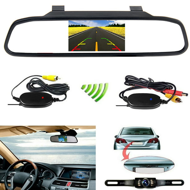 Podofo Backup Camera for Car 4 Pins Connector Design 8 LED Reversing Camera with 4.3 TFT LCD Rear View Mirror Monitor Parking System 5558990432 